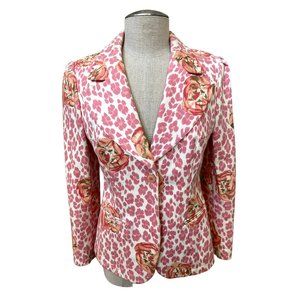 BLUMARINE Women's Floral Blazer Collared Italian Pink White Size EU 38 US 4